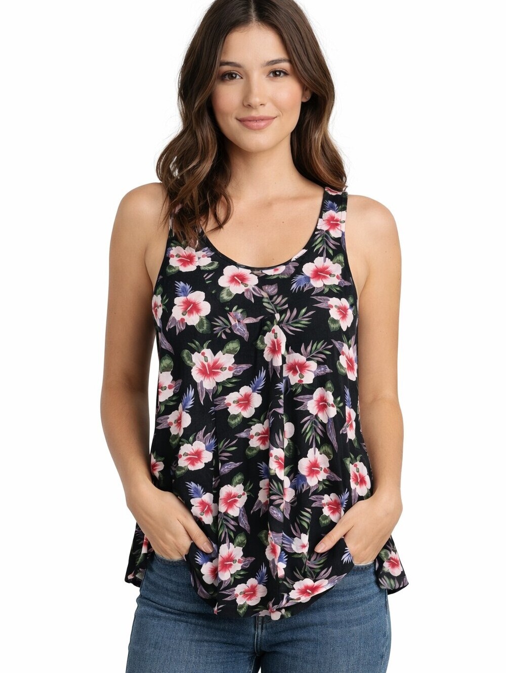 Philosophy Floral Crisscross Back Top - Black and Green